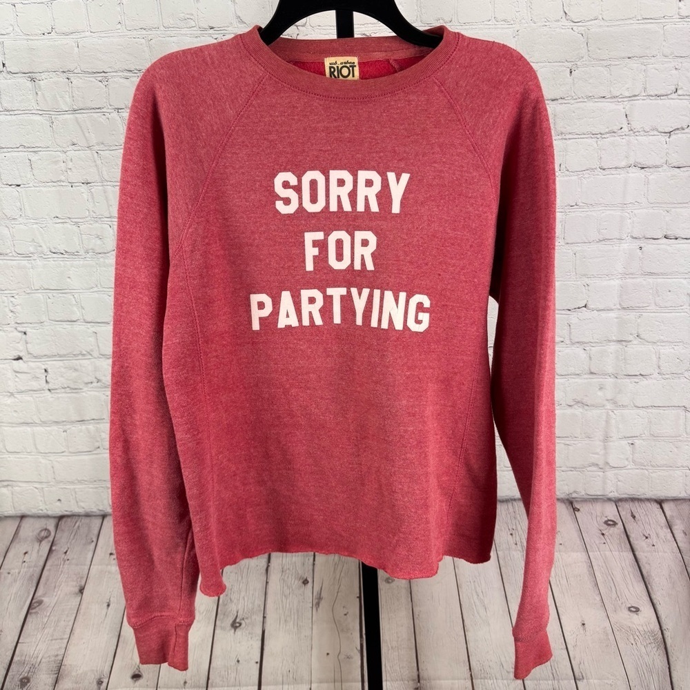 Sub_Urban Riot "Sorry for Partying" Crewneck Sweatshirt Red White Graphic Size S